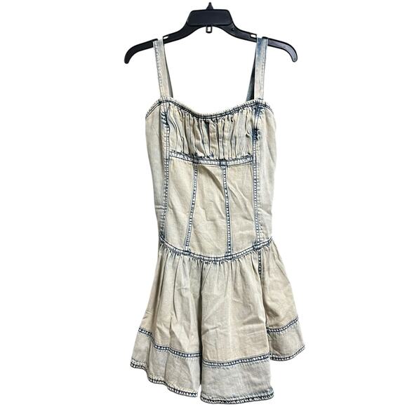 Anthropologie Pilcro Denim Drop-Waist Romper | Womens M, Bleach Wash Blue NEW - Picture 5 of 14